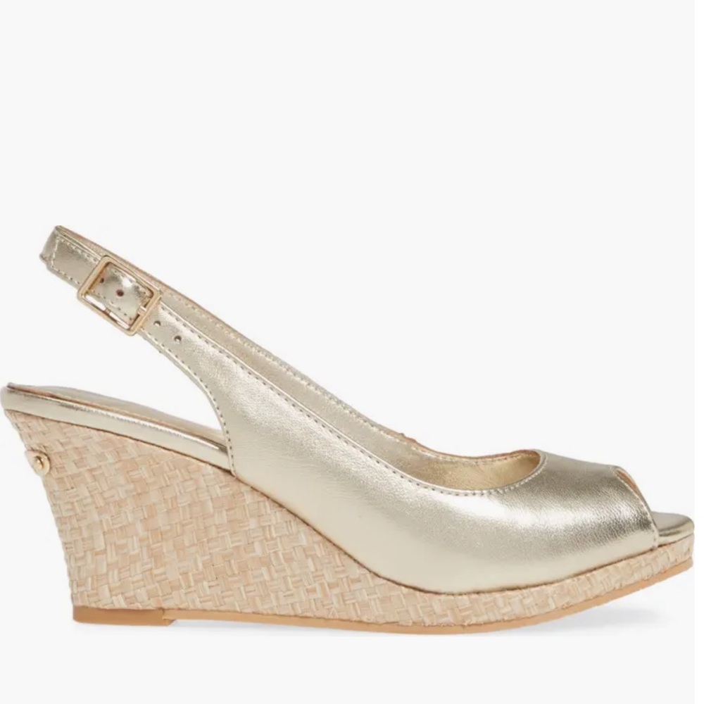 Lilly Pulitzer Gigi Leather Slingback Peeptoe wedges, Size 6.5
